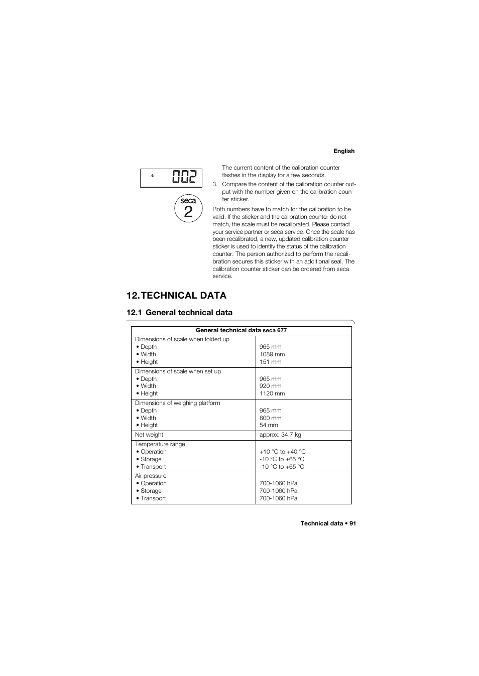 Technical data, 1 general technical data | Seca 677 User Manual | Page 91 / 337