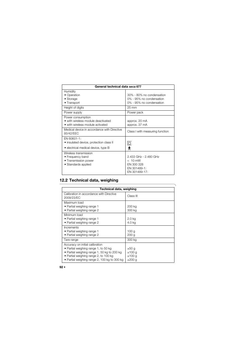 2 technical data, weighing | Seca 677 User Manual | Page 92 / 337