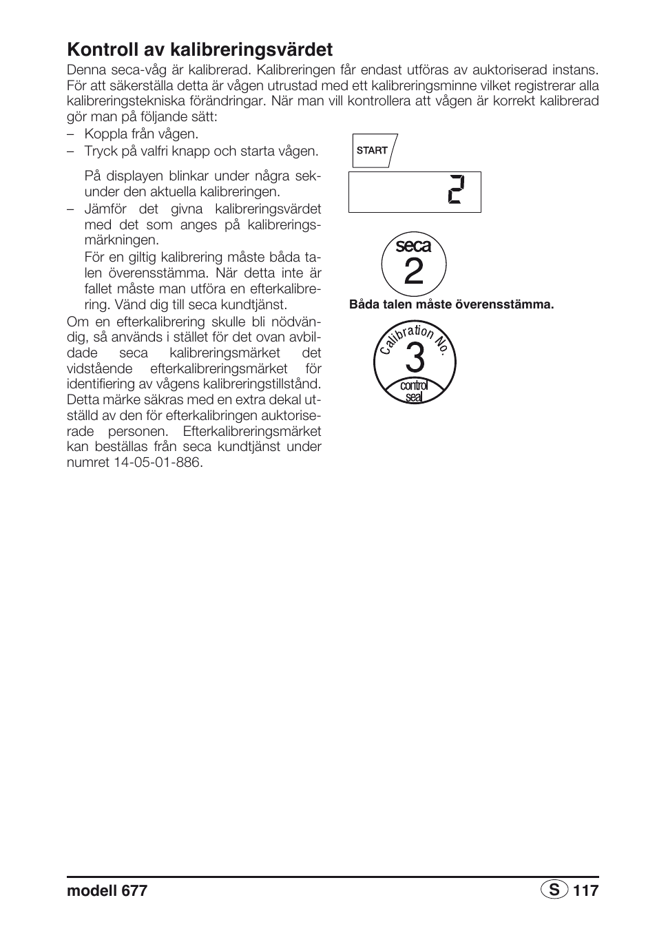 Kontroll av kalibreringsvärdet | Seca 677 User Manual | Page 117 / 240