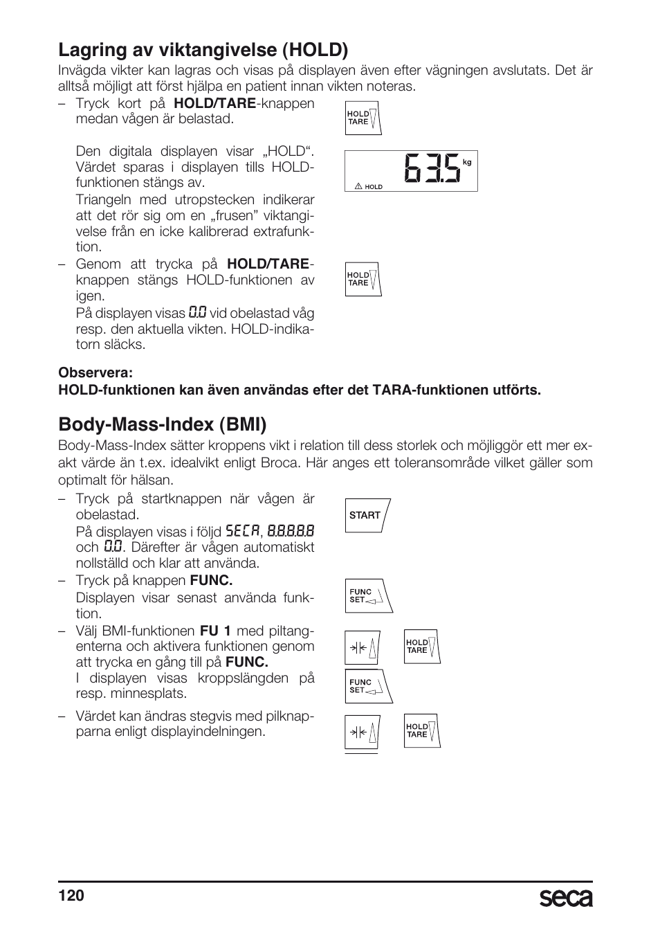 Lagring av viktangivelse (hold), Body-mass-index (bmi) | Seca 677 User Manual | Page 120 / 240