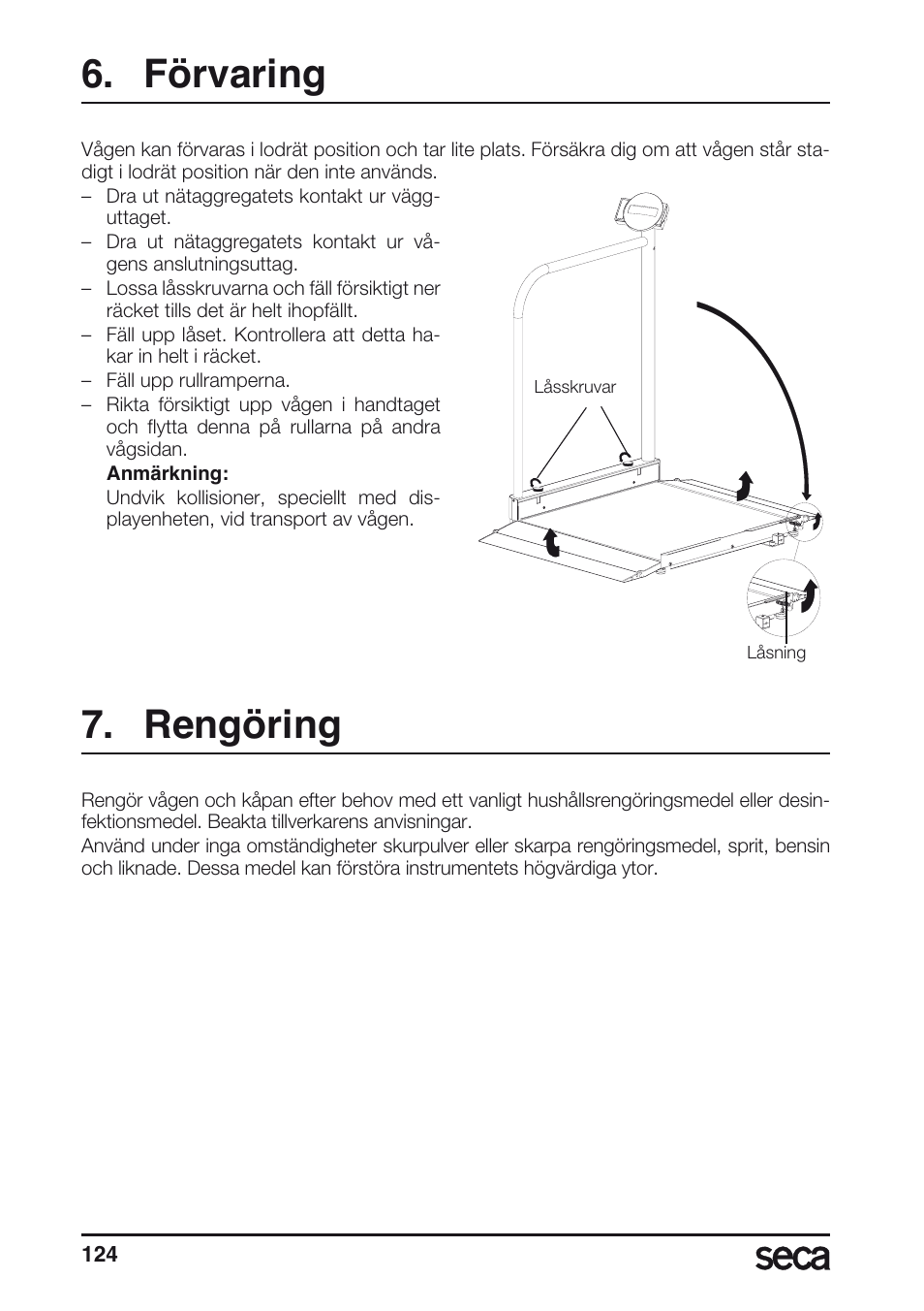 Förvaring, Rengöring | Seca 677 User Manual | Page 124 / 240