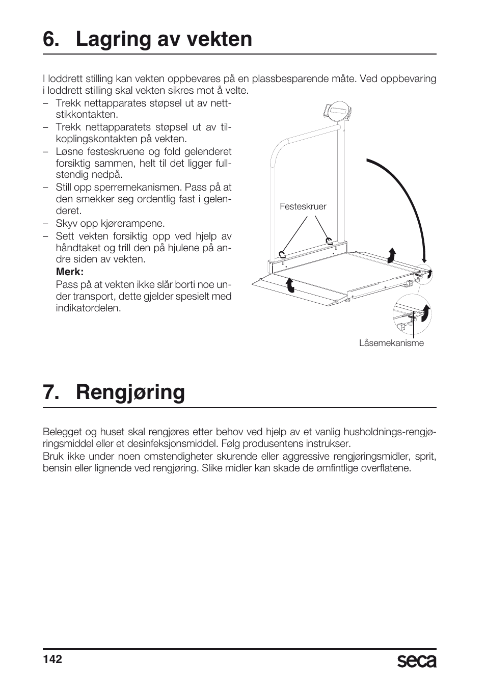 Lagring av vekten, Rengjøring | Seca 677 User Manual | Page 142 / 240