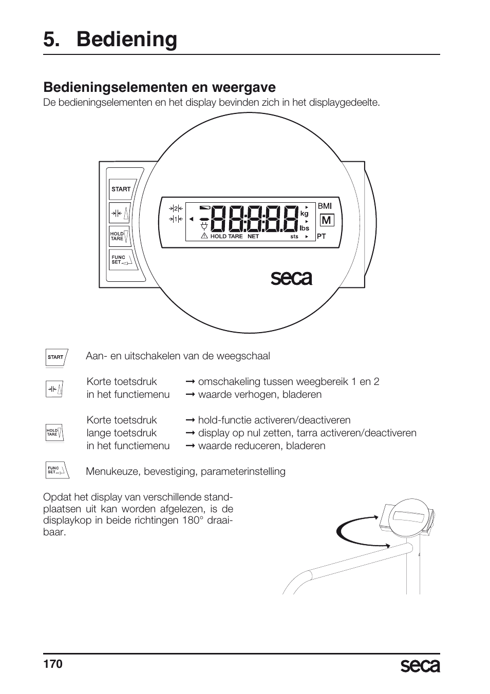 Bediening, Bedieningselementen en weergave | Seca 677 User Manual | Page 170 / 240