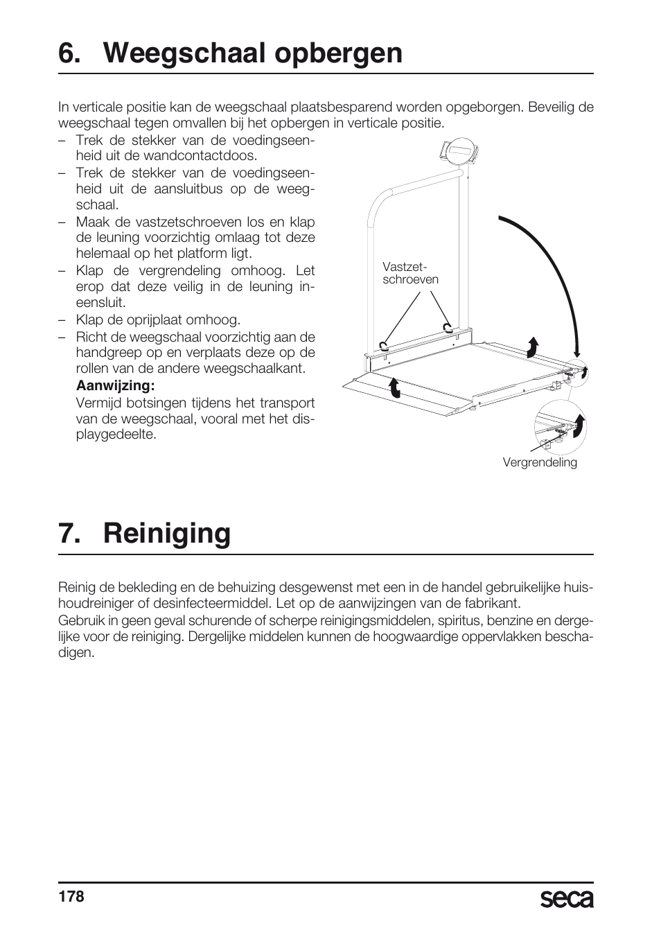 Weegschaal opbergen, Reiniging | Seca 677 User Manual | Page 178 / 240