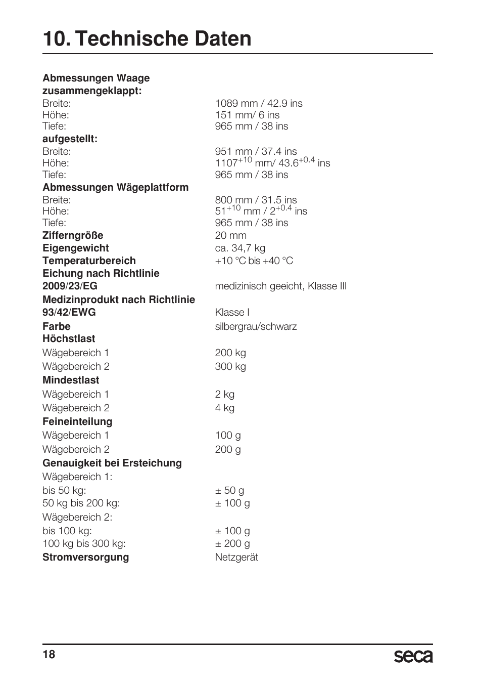 Technische daten | Seca 677 User Manual | Page 18 / 240