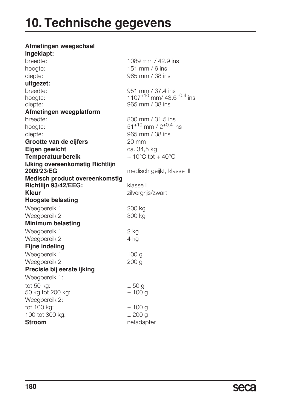 Technische gegevens | Seca 677 User Manual | Page 180 / 240