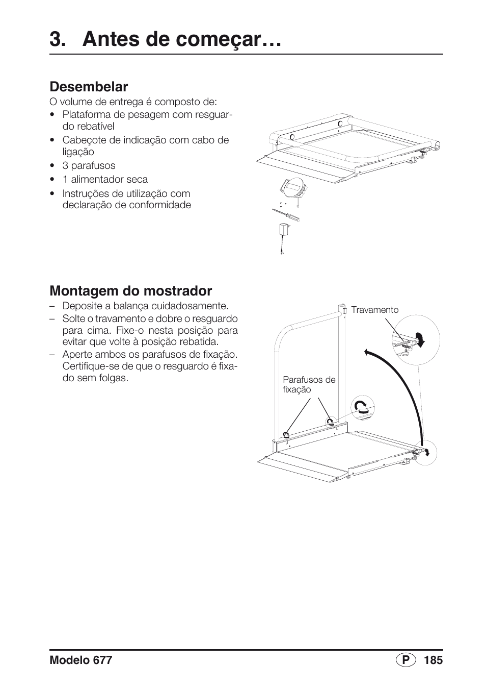 Antes de começar, Desembelar, Montagem do mostrador | Seca 677 User Manual | Page 185 / 240
