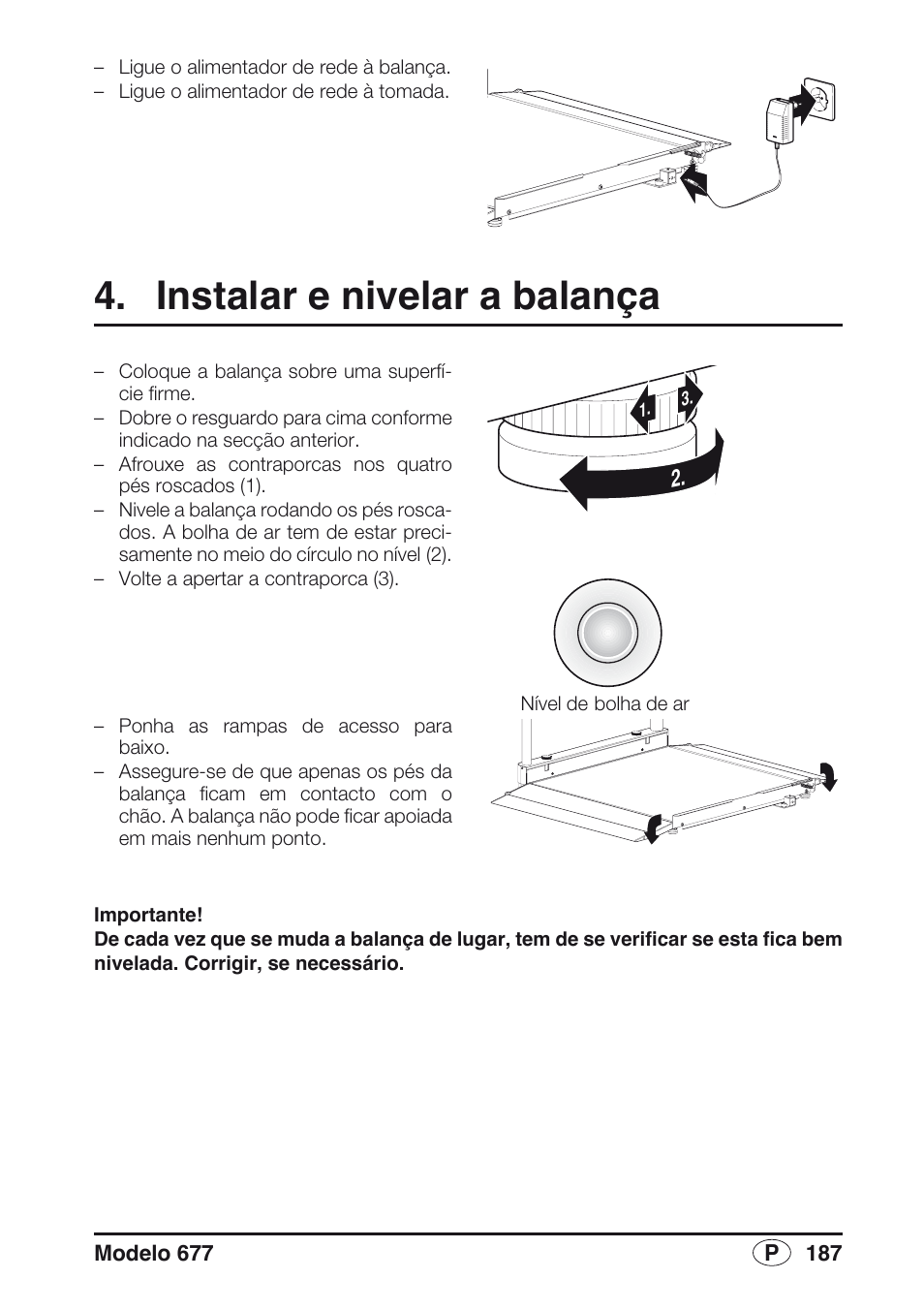 Instalar e nivelar a balança, Libelle | Seca 677 User Manual | Page 187 / 240