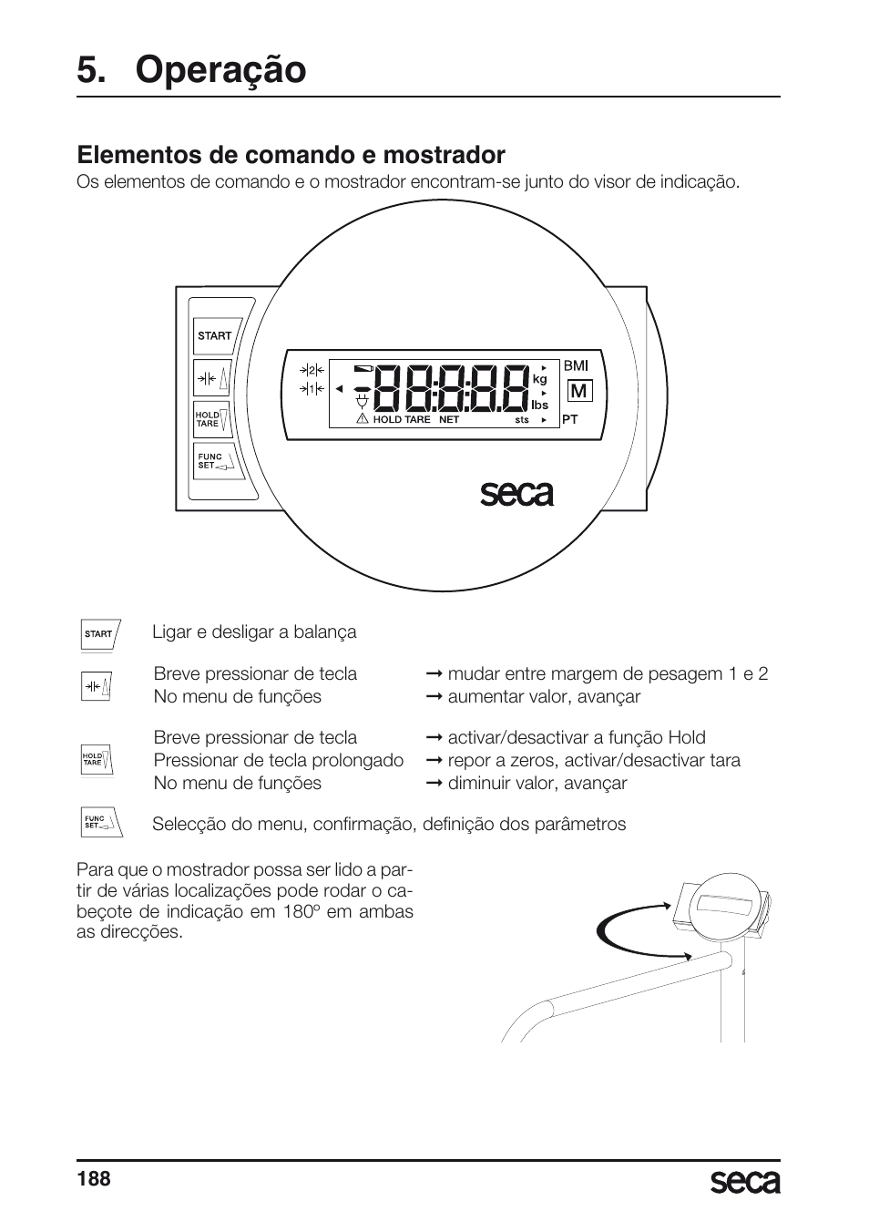 Operação, Elementos de comando e mostrador | Seca 677 User Manual | Page 188 / 240