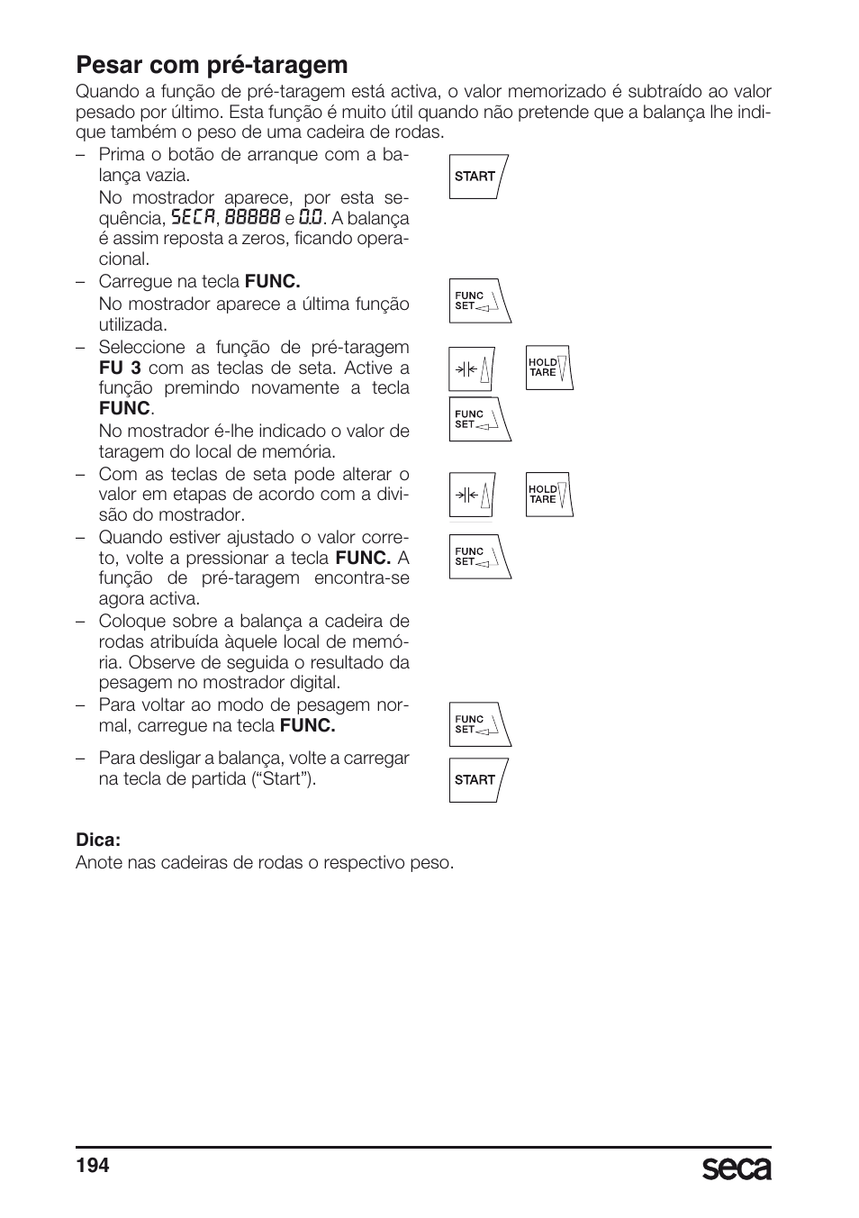 Pesar com pré-taragem | Seca 677 User Manual | Page 194 / 240