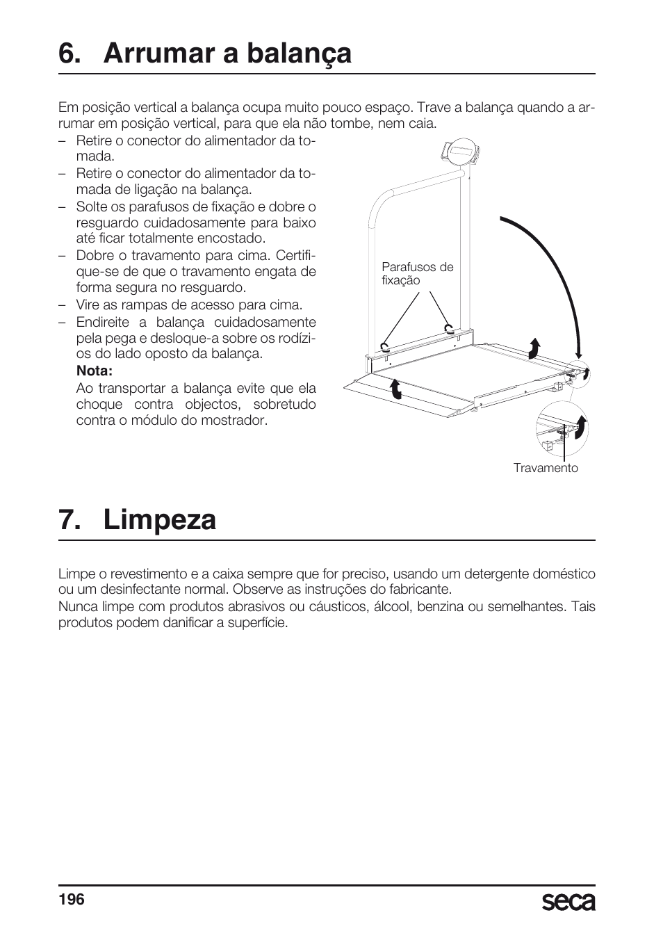 Arrumar a balança, Limpeza | Seca 677 User Manual | Page 196 / 240