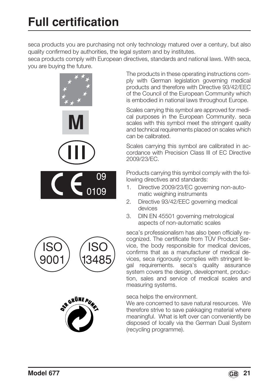 English, Full certification | Seca 677 User Manual | Page 21 / 240