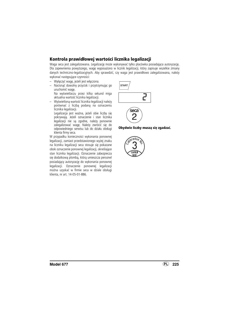 Kontrola prawidłowej wartości licznika legalizacji | Seca 677 User Manual | Page 225 / 240