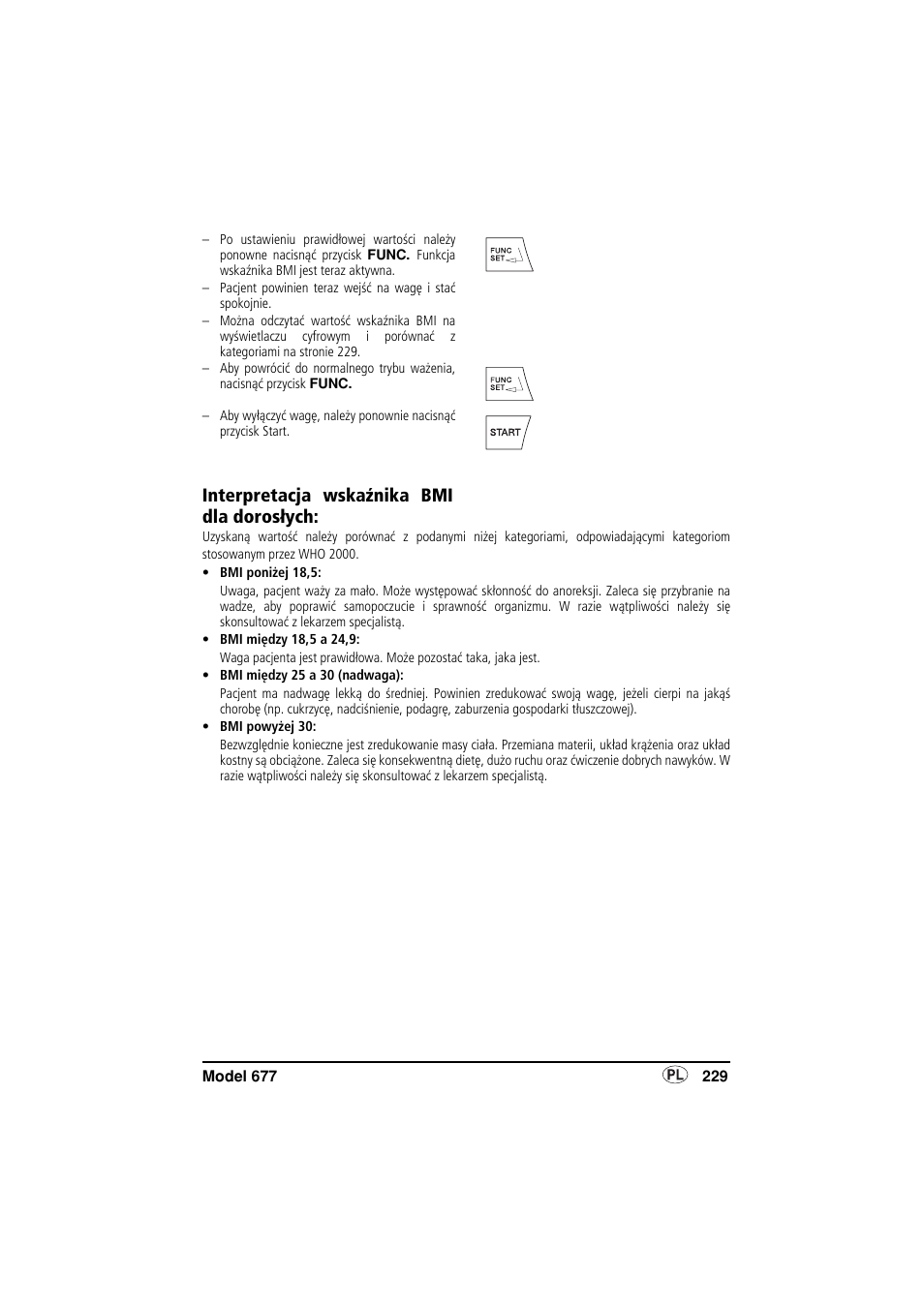 Interpretacja wskaźnika bmi dla dorosłych | Seca 677 User Manual | Page 229 / 240