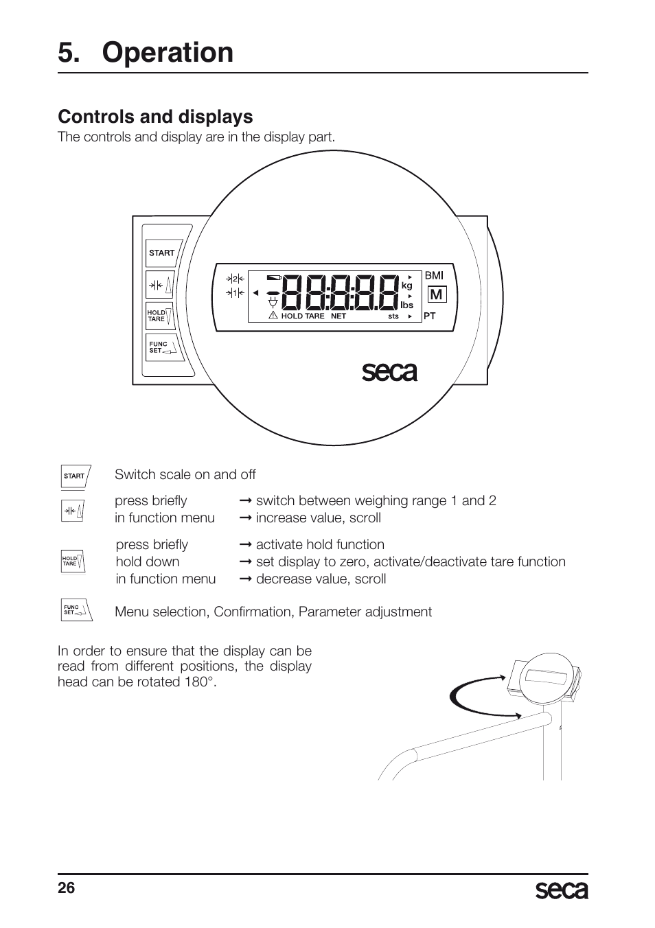 Operation, Controls and displays | Seca 677 User Manual | Page 26 / 240