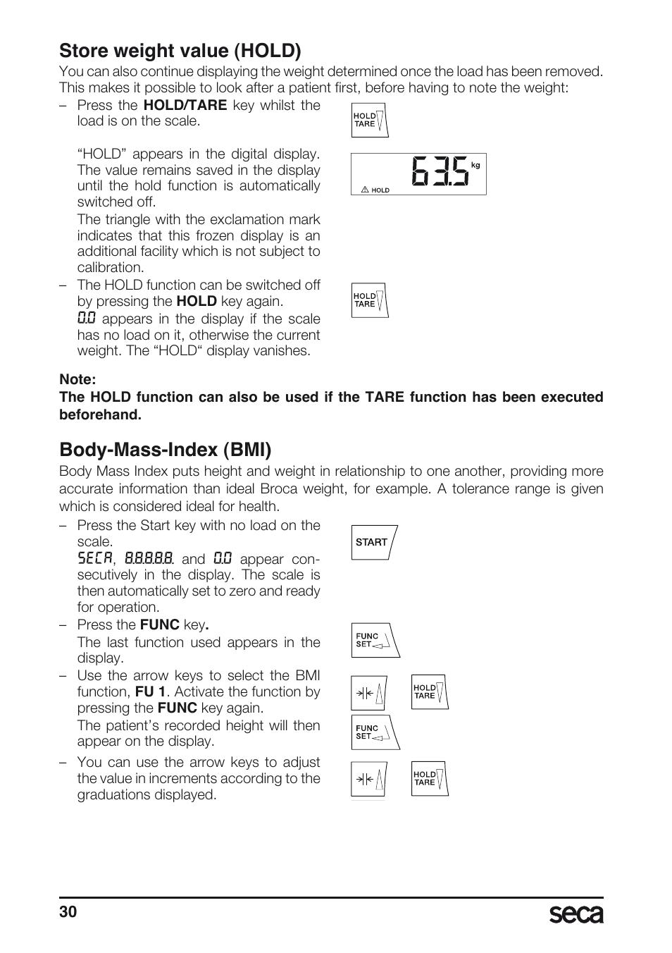Store weight value (hold), Body-mass-index (bmi) | Seca 677 User Manual | Page 30 / 240