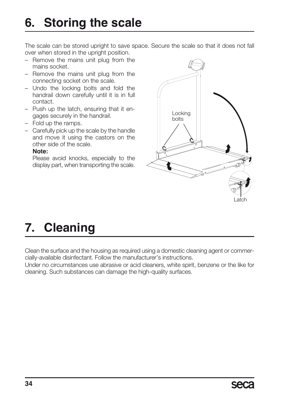 Storing the scale, Cleaning | Seca 677 User Manual | Page 34 / 240