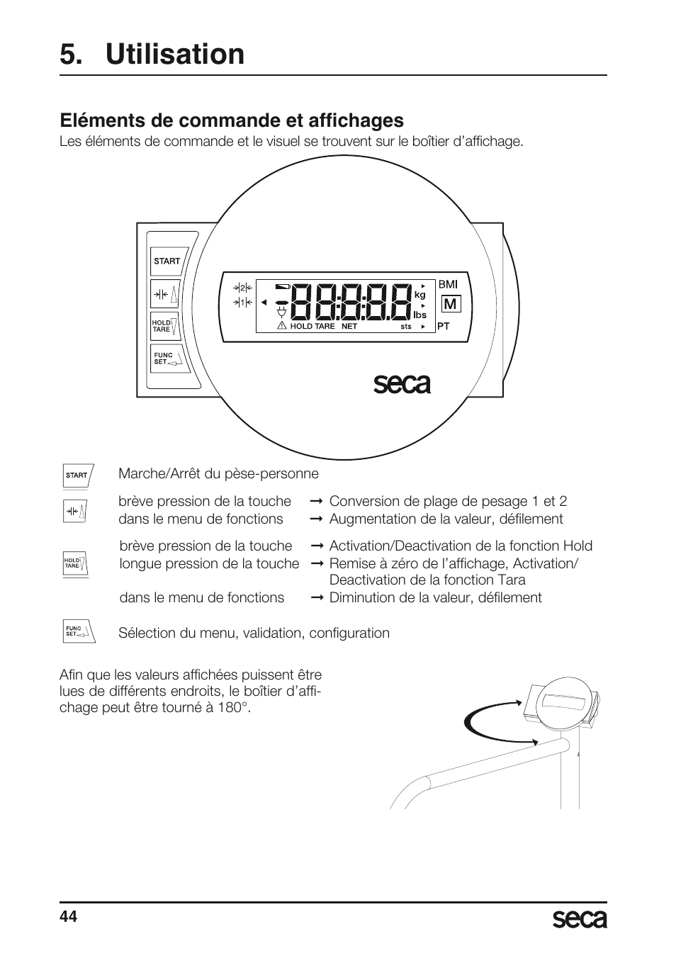 Utilisation, Eléments de commande et affichages | Seca 677 User Manual | Page 44 / 240