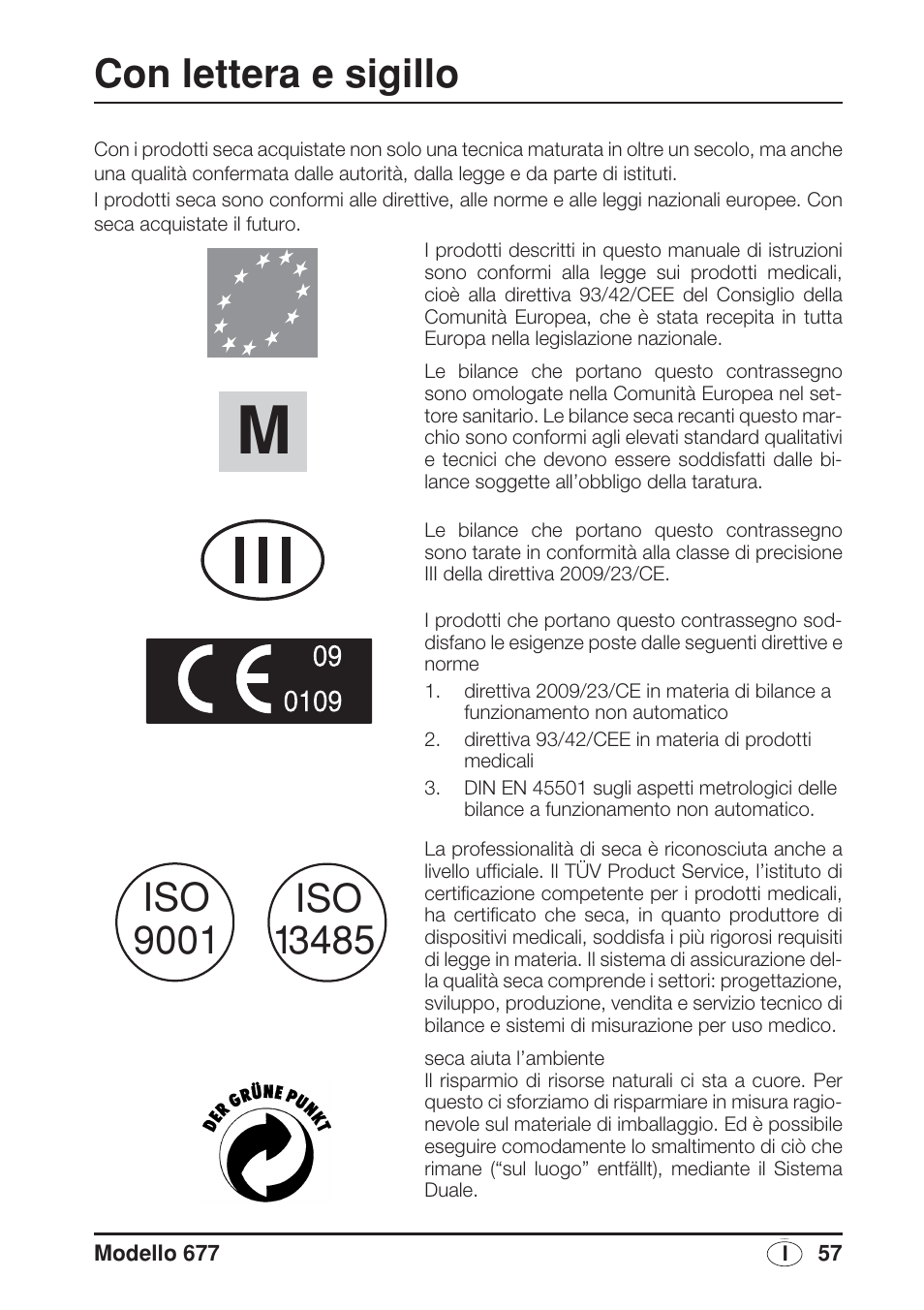 Italiano, Con lettera e sigillo | Seca 677 User Manual | Page 57 / 240