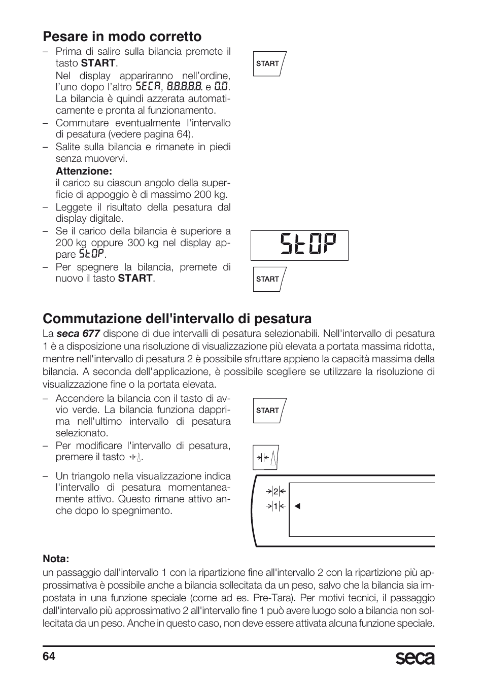 Pesare in modo corretto, Commutazione dell'intervallo di pesatura | Seca 677 User Manual | Page 64 / 240