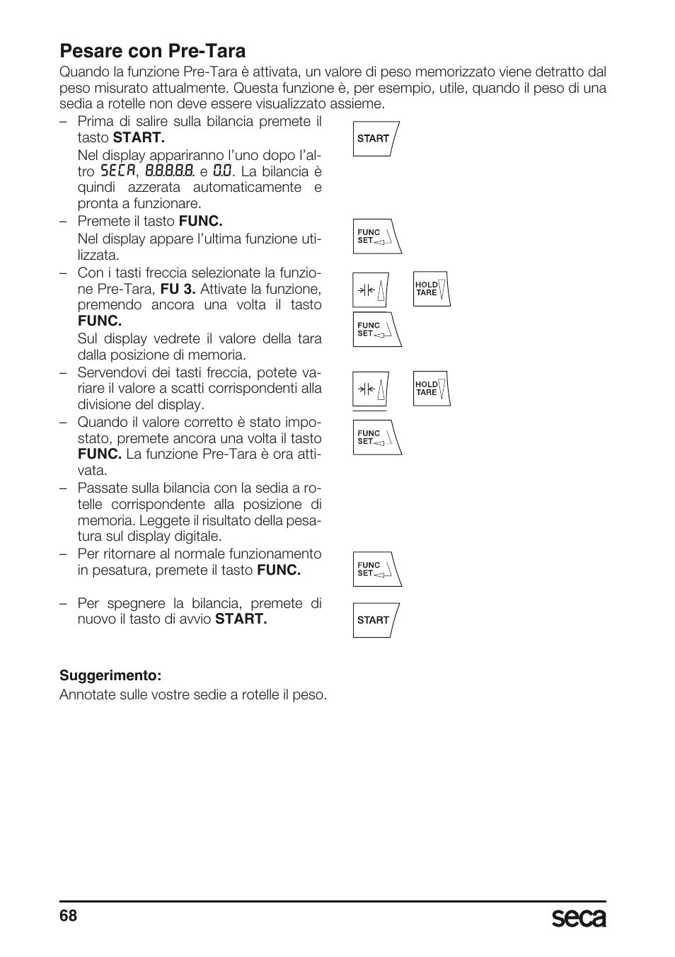 Pesare con pre-tara | Seca 677 User Manual | Page 68 / 240