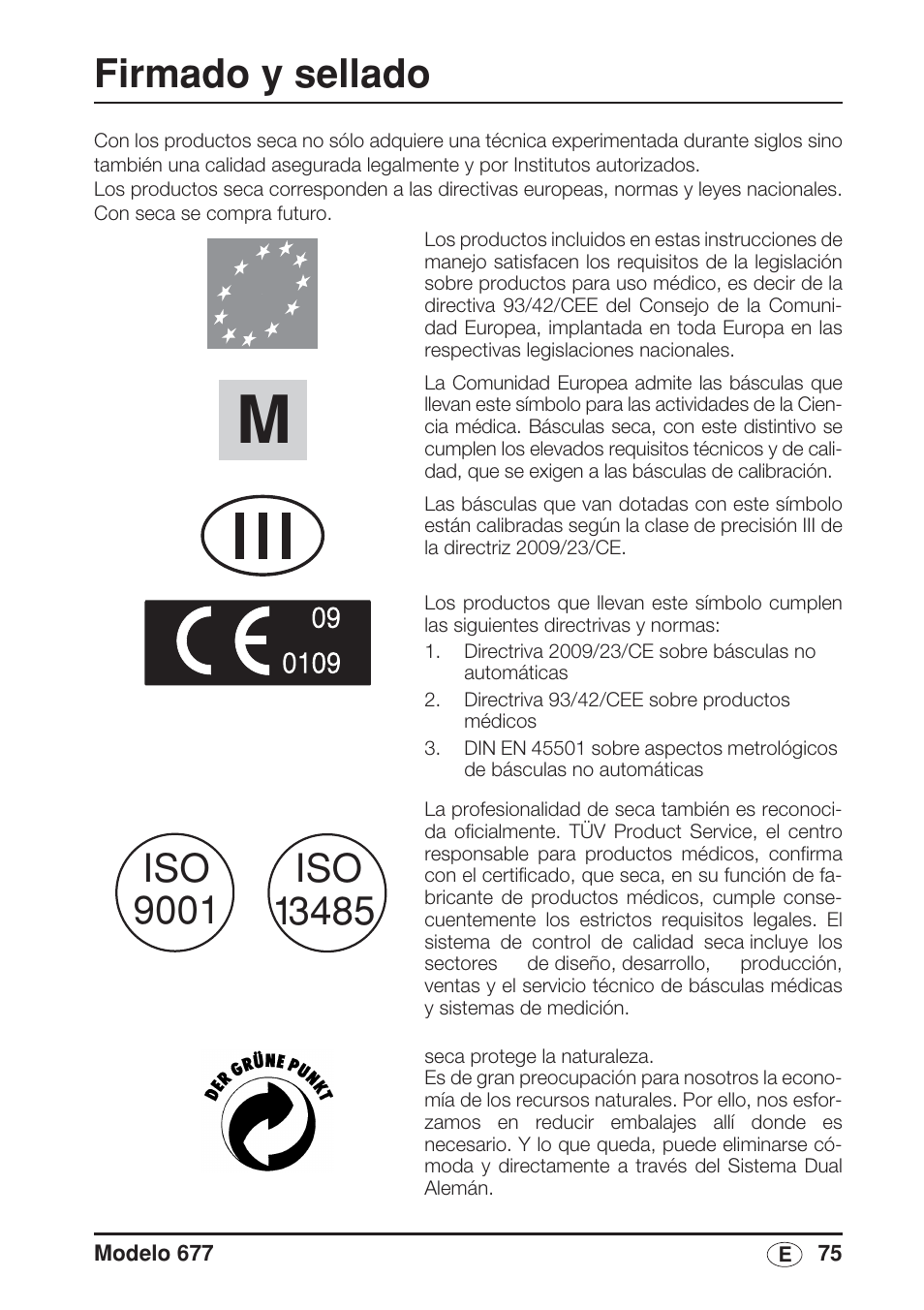 Español, Firmado y sellado | Seca 677 User Manual | Page 75 / 240