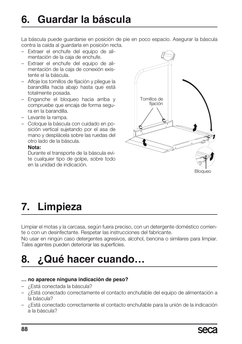 Guardar la báscula, Limpieza, ¿qué hacer cuando | Seca 677 User Manual | Page 88 / 240