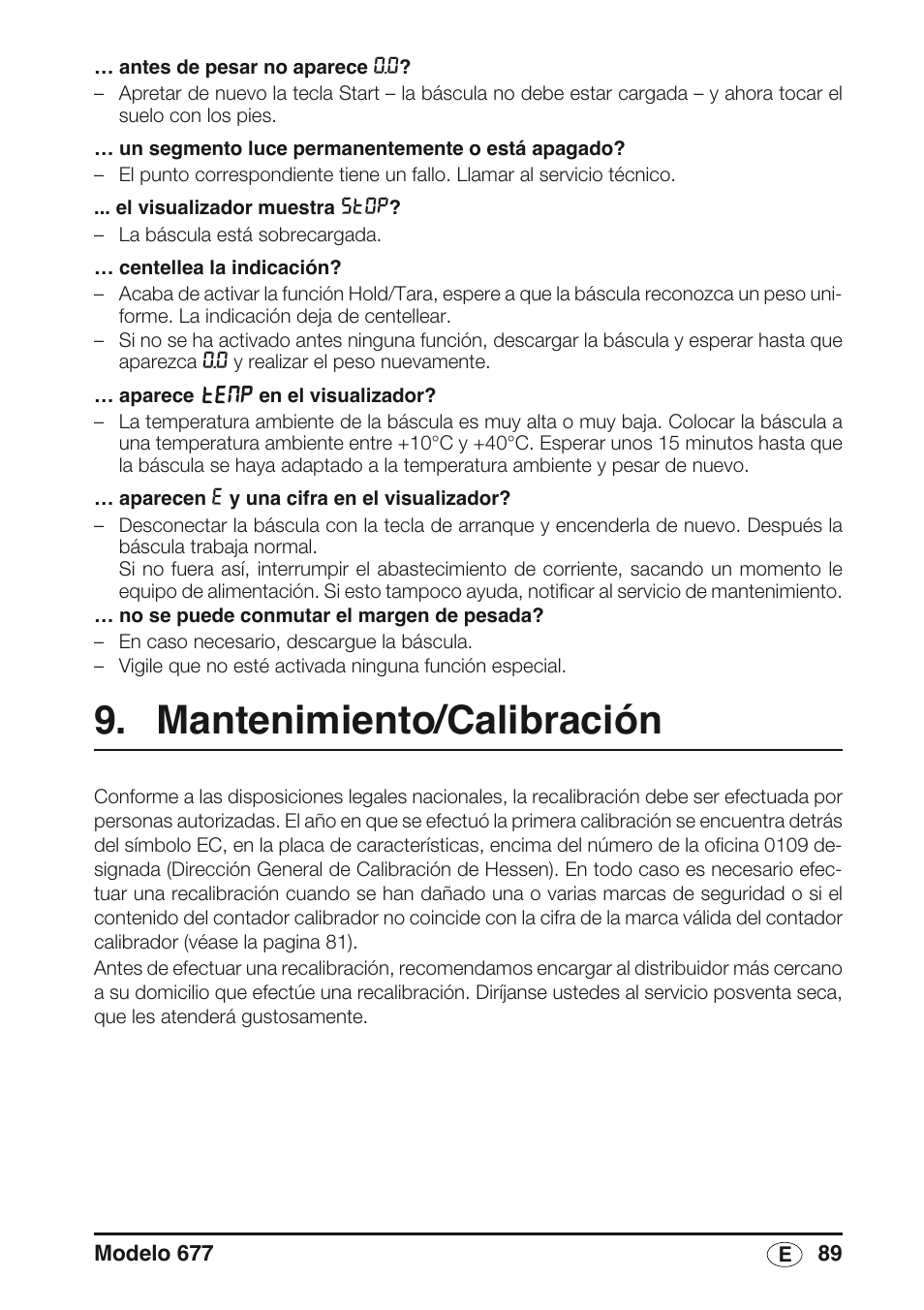Mantenimiento/calibración | Seca 677 User Manual | Page 89 / 240