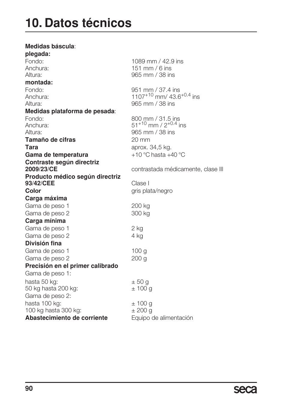 Datos técnicos | Seca 677 User Manual | Page 90 / 240