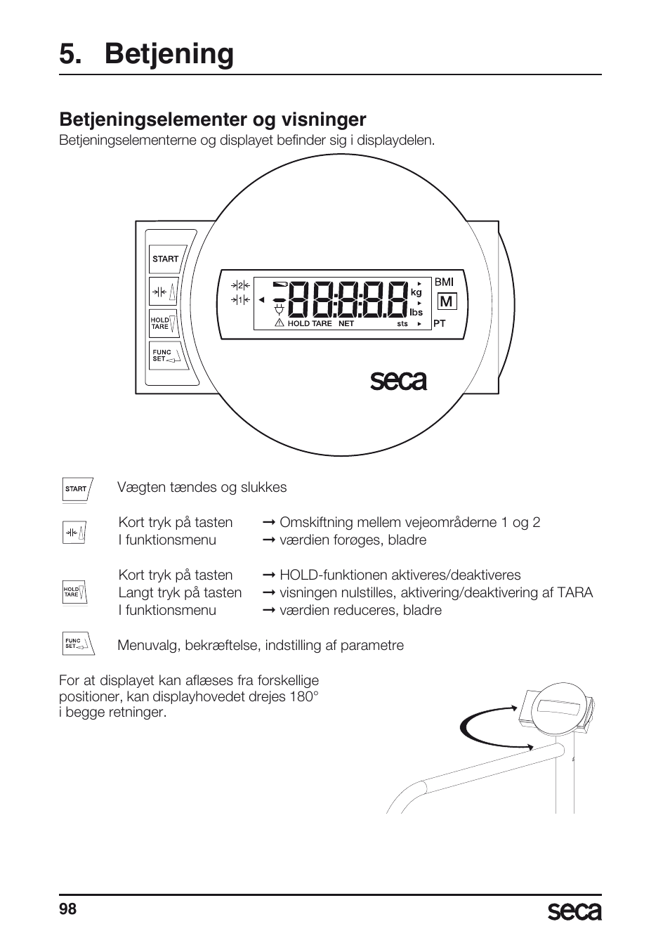 Betjening, Betjeningselementer og visninger | Seca 677 User Manual | Page 98 / 240