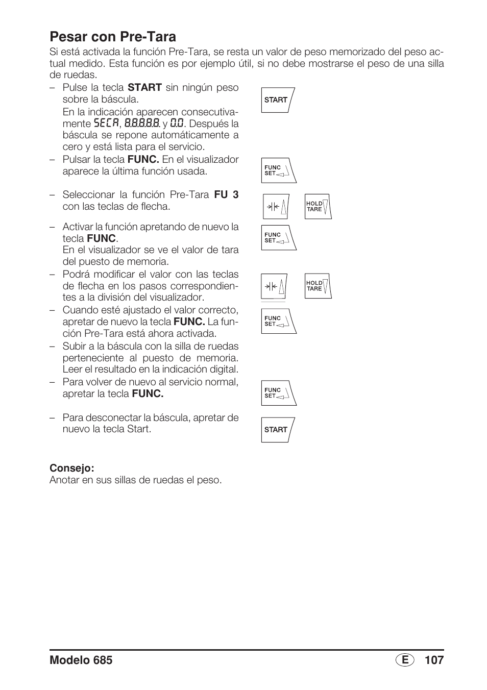 Pesar con pre-tara | Seca 685 User Manual | Page 107 / 292