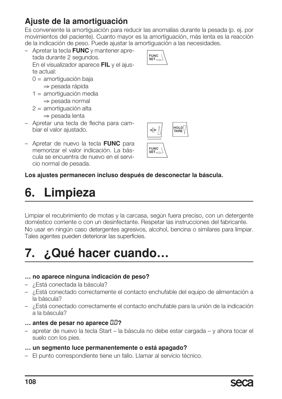 Ajuste de la amortiguación, Limpieza, ¿qué hacer cuando | Seca 685 User Manual | Page 108 / 292