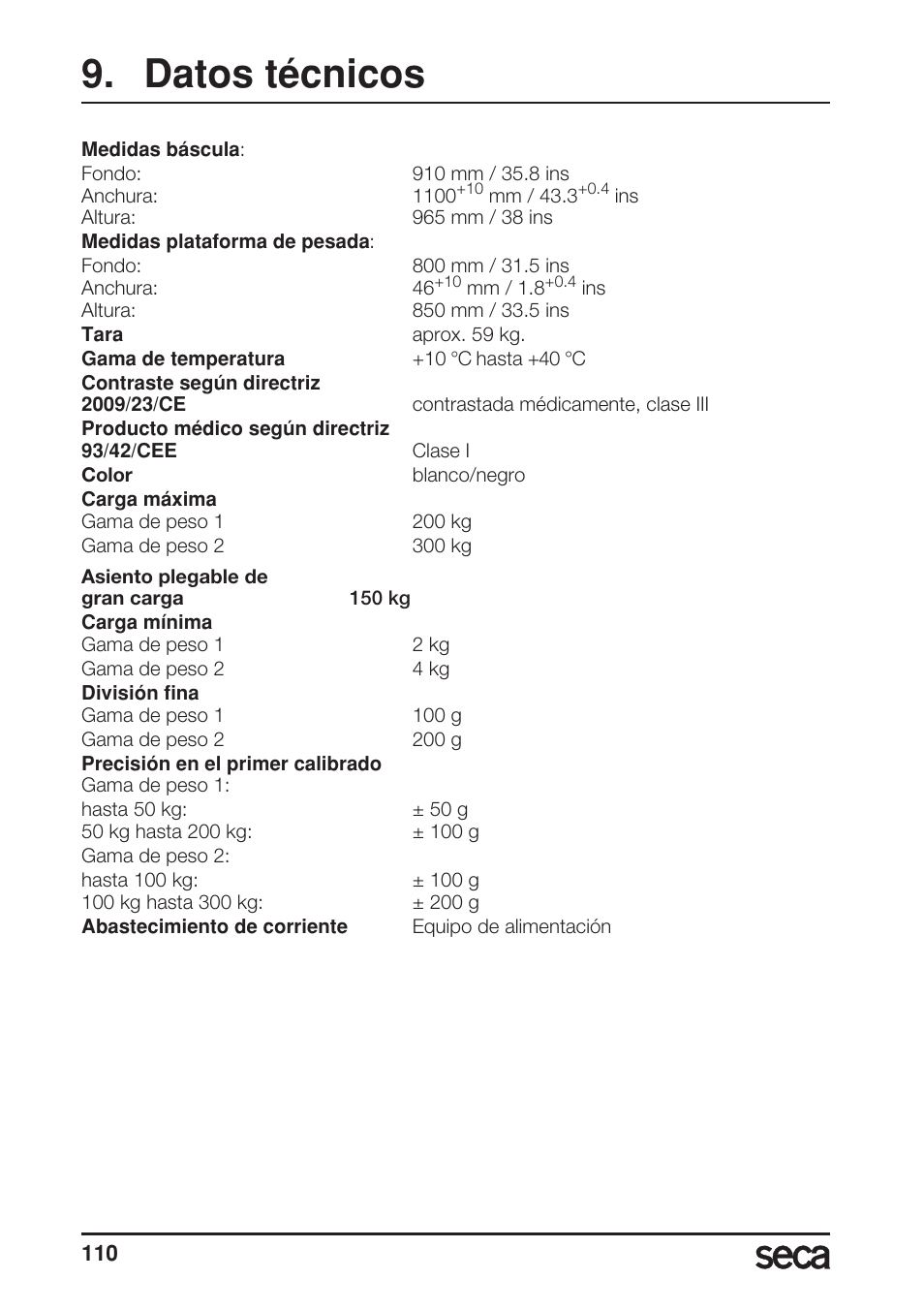 Datos técnicos | Seca 685 User Manual | Page 110 / 292