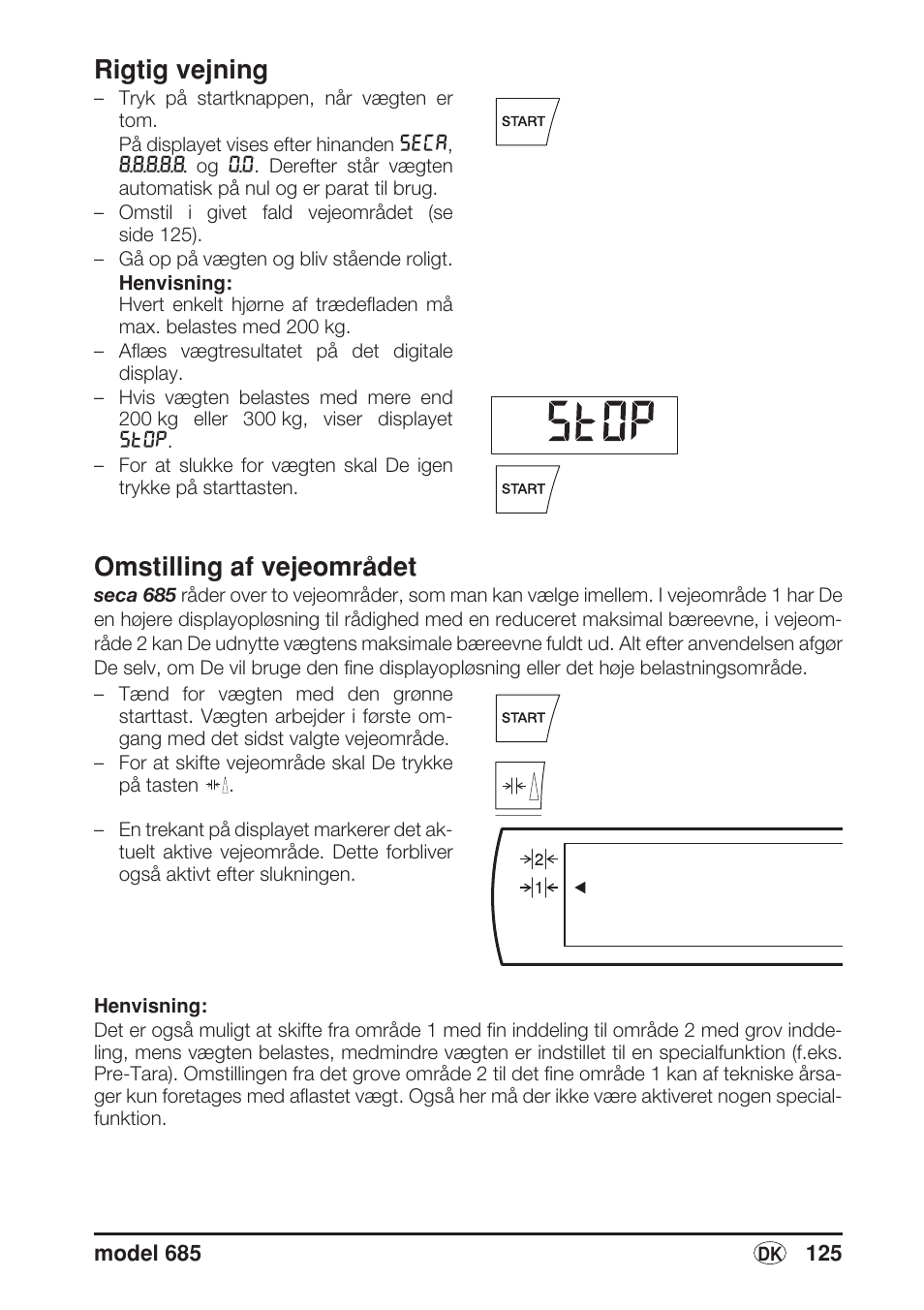 Rigtig vejning, Omstilling af vejeområdet | Seca 685 User Manual | Page 125 / 292