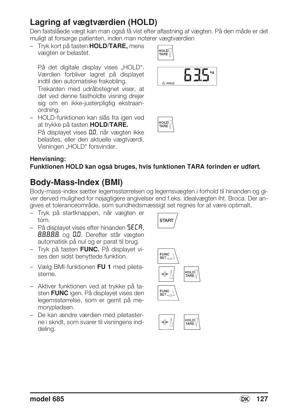 Lagring af vægtværdien (hold), Body-mass-index (bmi) | Seca 685 User Manual | Page 127 / 292