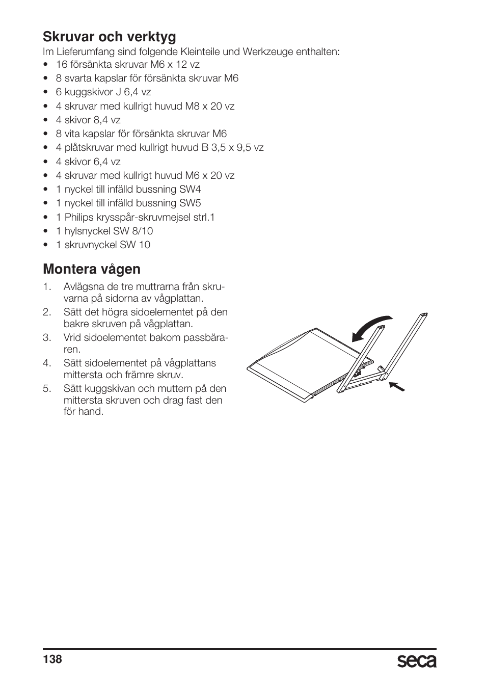Skruvar och verktyg, Montera vågen | Seca 685 User Manual | Page 138 / 292