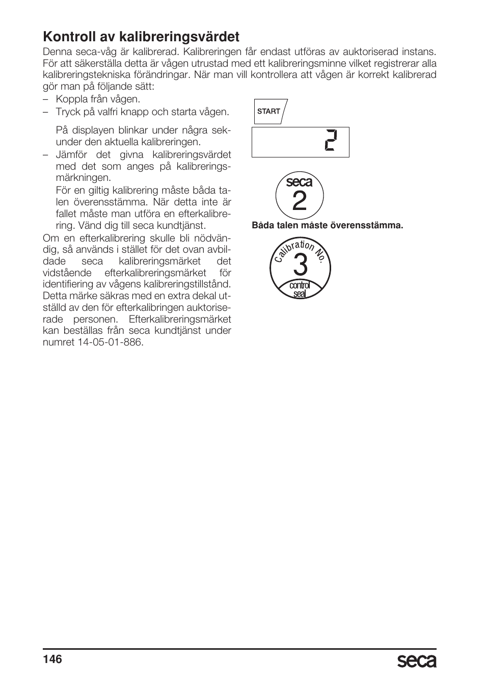 Kontroll av kalibreringsvärdet | Seca 685 User Manual | Page 146 / 292