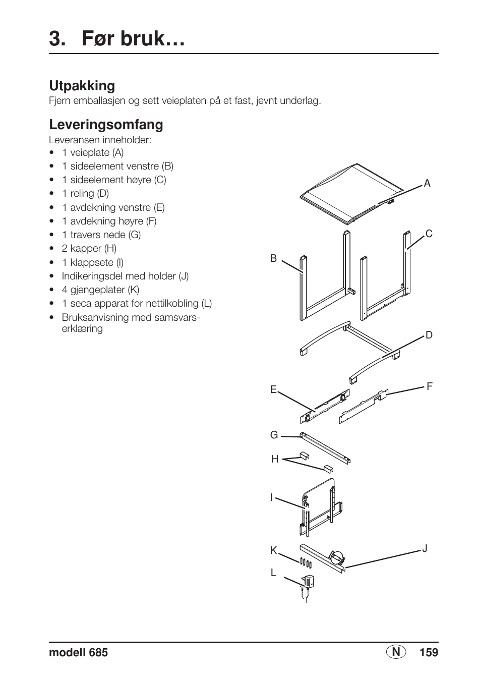 Før bruk, Utpakking, Leveringsomfang | Seca 685 User Manual | Page 159 / 292