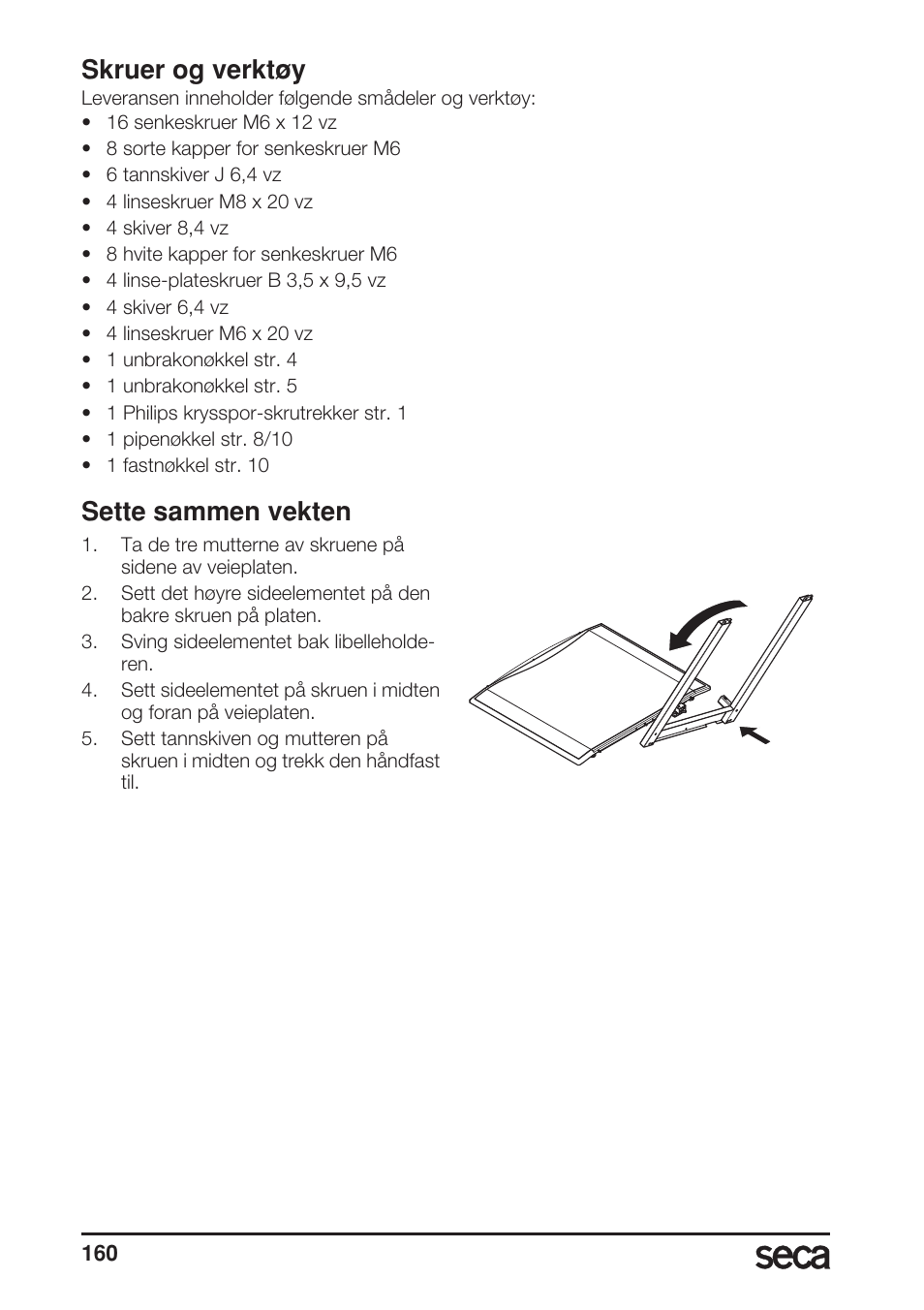 Skruer og verktøy, Sette sammen vekten | Seca 685 User Manual | Page 160 / 292