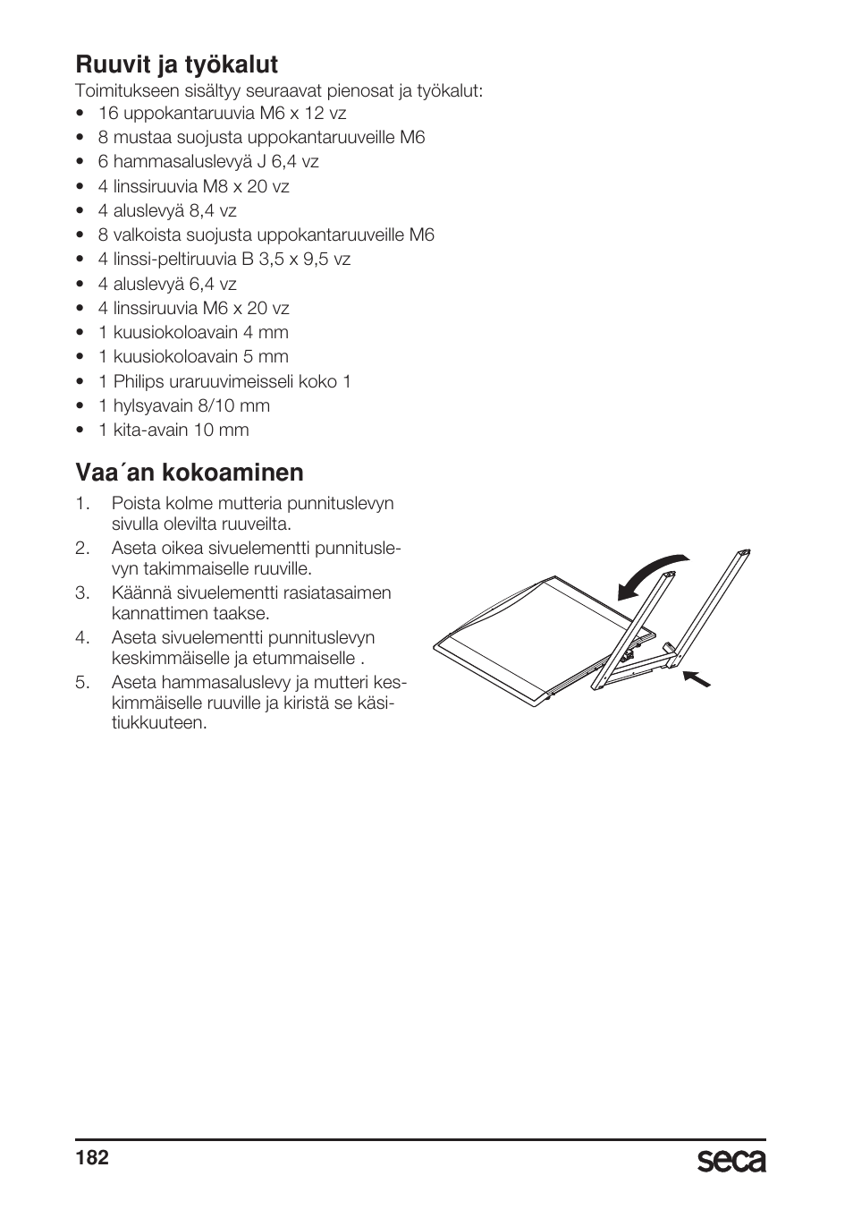 Ruuvit ja työkalut, Vaa´an kokoaminen | Seca 685 User Manual | Page 182 / 292