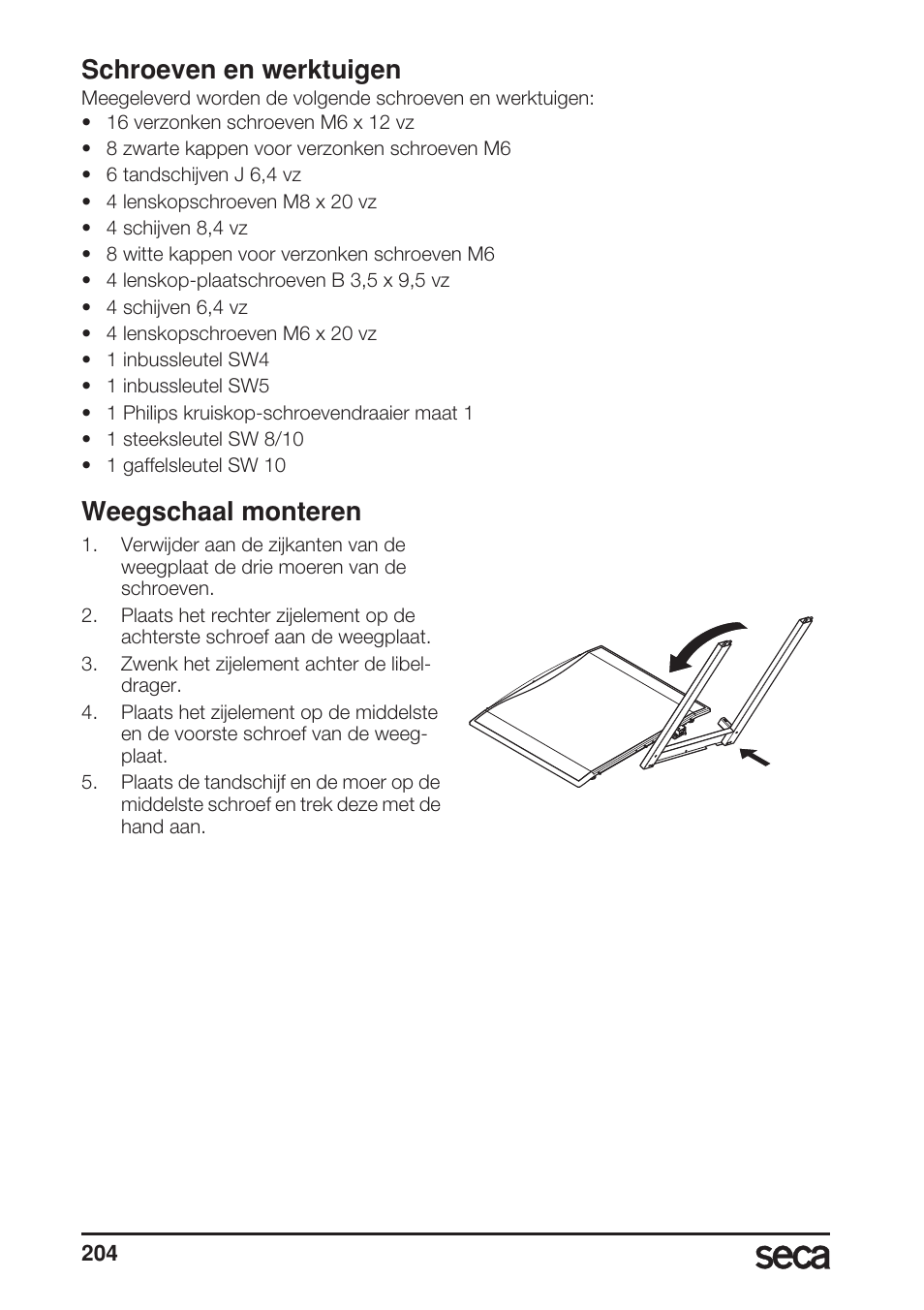 Schroeven en werktuigen, Weegschaal monteren | Seca 685 User Manual | Page 204 / 292