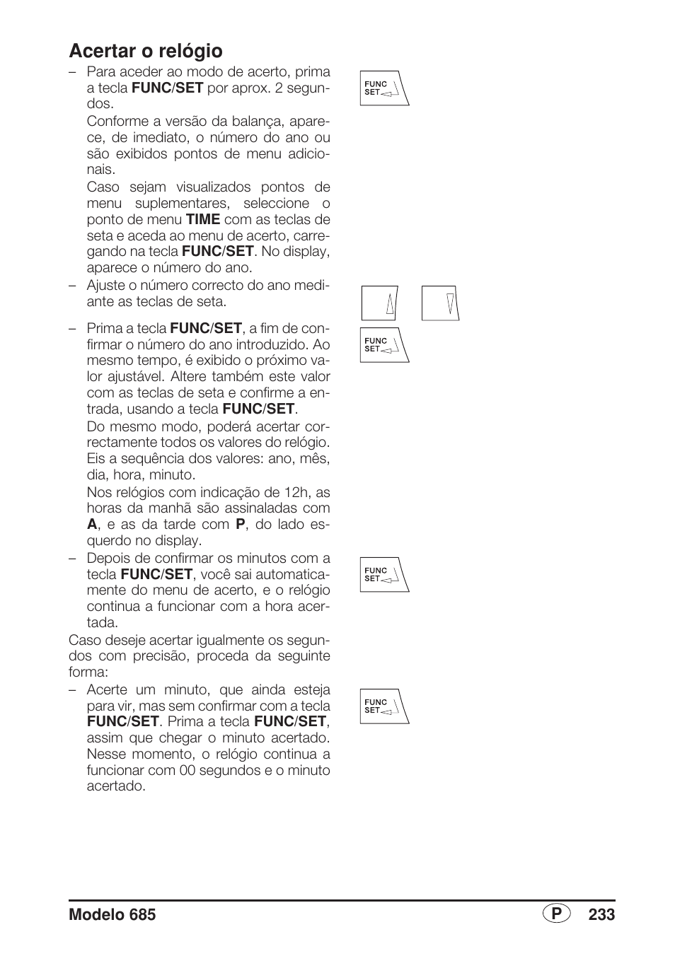 Acertar o relógio | Seca 685 User Manual | Page 233 / 292