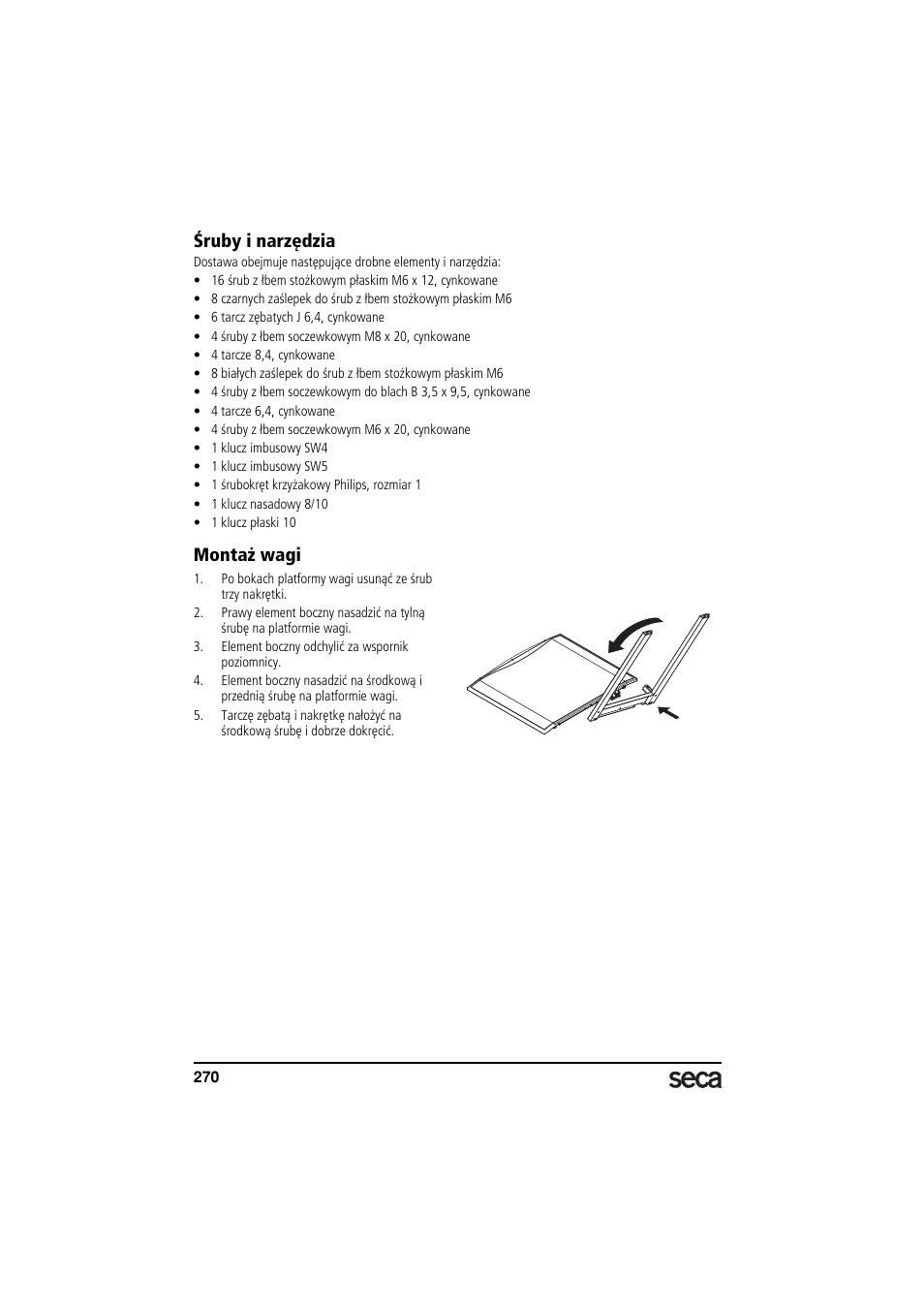 Śruby i narzędzia, Montaż wagi | Seca 685 User Manual | Page 270 / 292