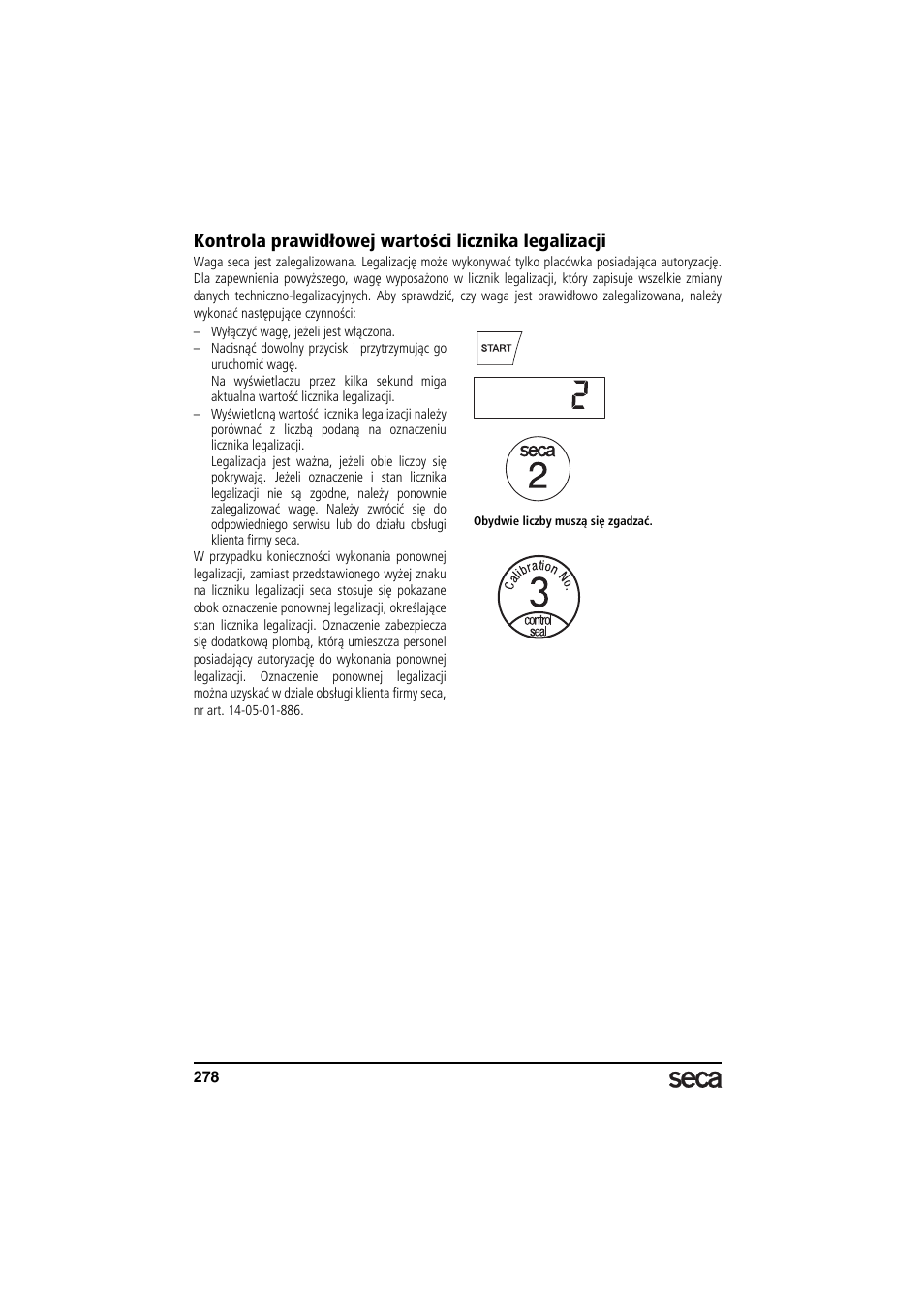 Kontrola prawidłowej wartości licznika legalizacji | Seca 685 User Manual | Page 278 / 292