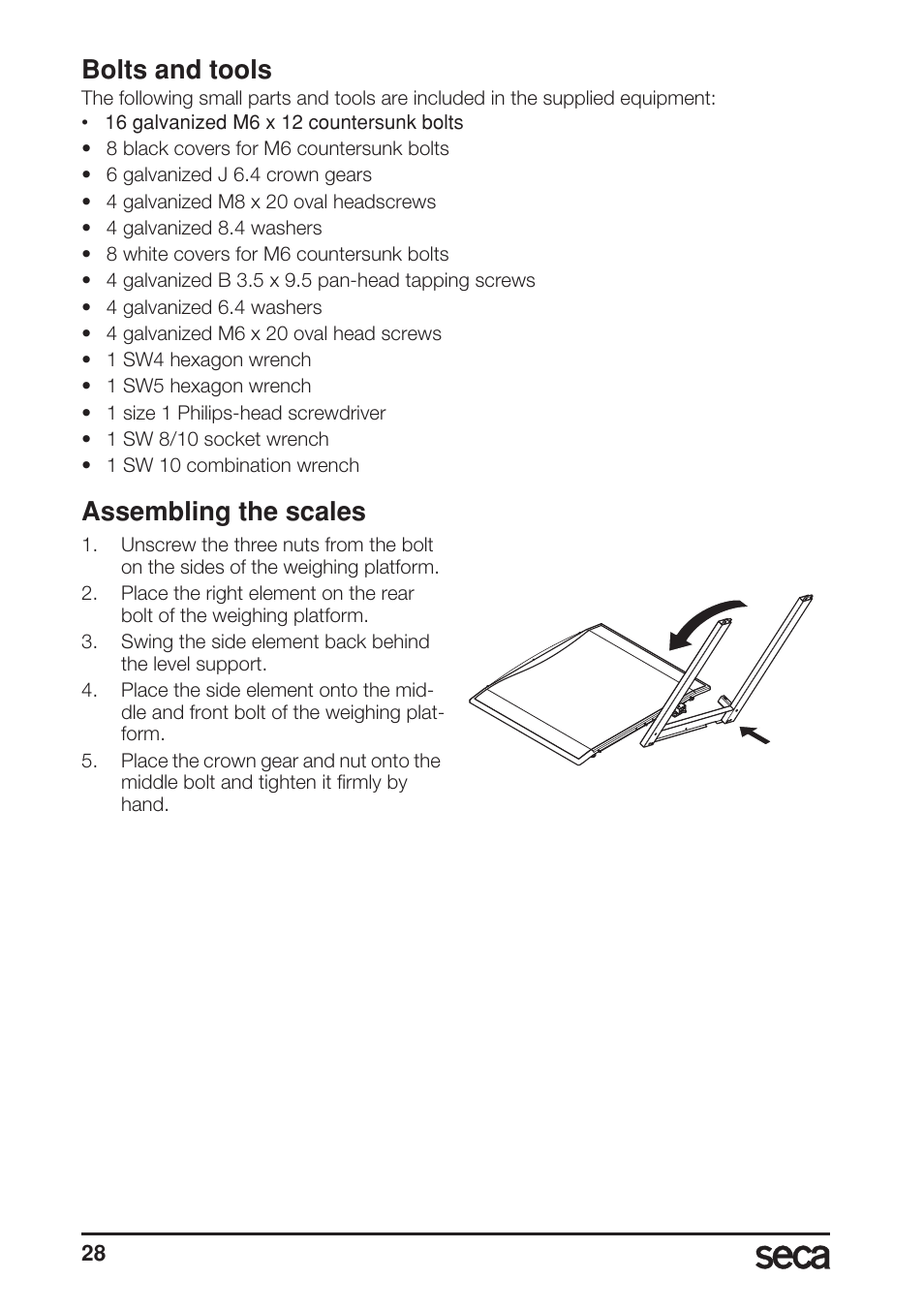 Bolts and tools, Assembling the scales | Seca 685 User Manual | Page 28 / 292