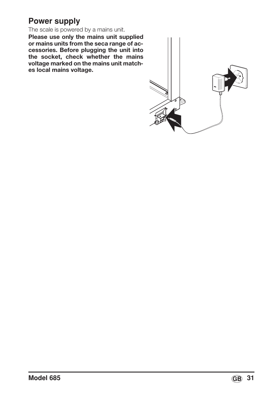 Power supply | Seca 685 User Manual | Page 31 / 292