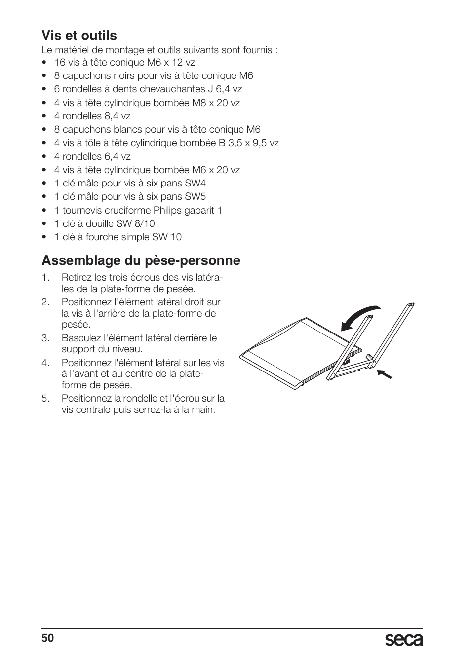 Vis et outils, Assemblage du pèse-personne | Seca 685 User Manual | Page 50 / 292