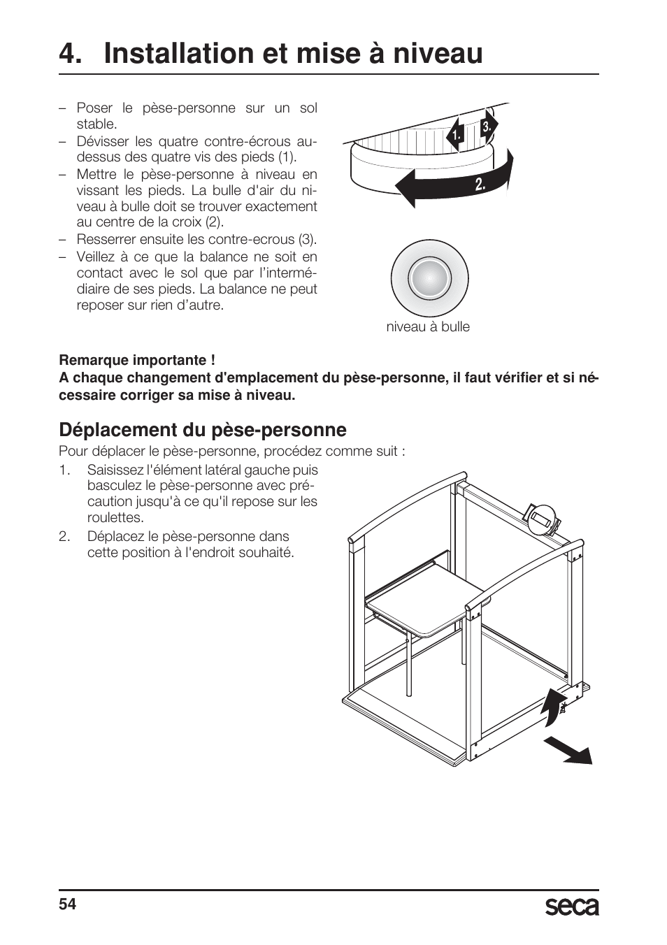 Installation et mise à niveau, Déplacement du pèse-personne, Libelle | Seca 685 User Manual | Page 54 / 292