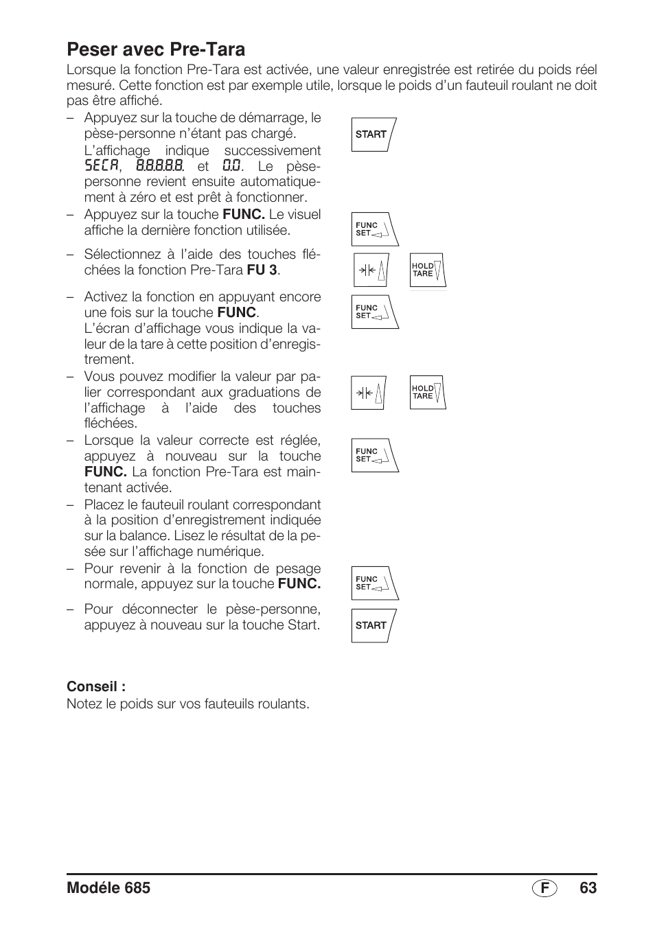 Peser avec pre-tara | Seca 685 User Manual | Page 63 / 292