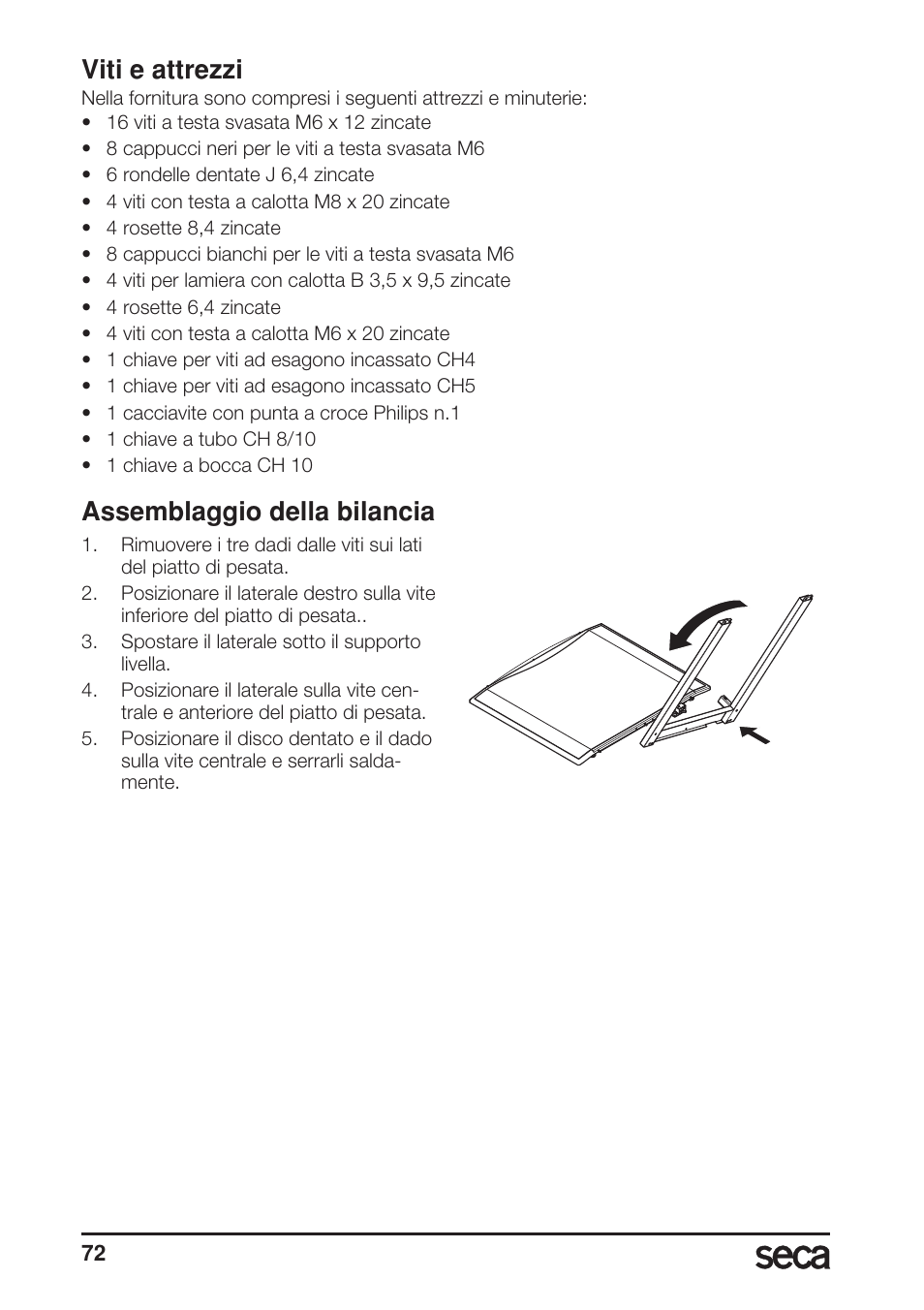 Viti e attrezzi, Assemblaggio della bilancia | Seca 685 User Manual | Page 72 / 292